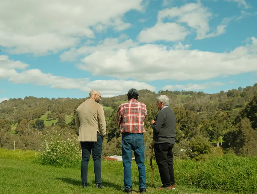 Looking out over bushland and farmland on Country