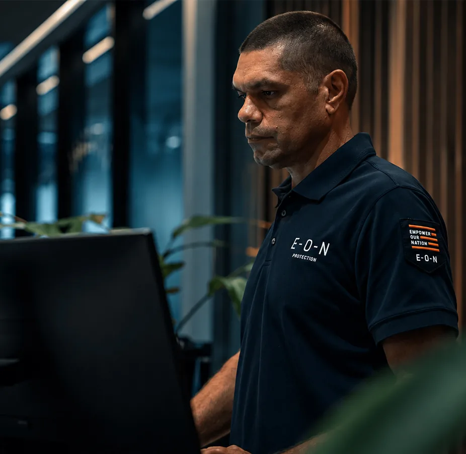 EON Protection officer at work in the operations office